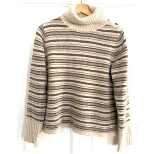 Paraphrase - Wool Angora Rabbit H striped tan sweater turtle neck W size Medium